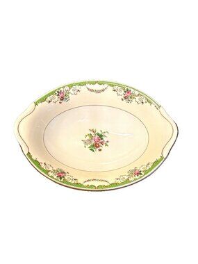 Warwick USA 9.5 " Oval Vegetable Bowl Neoclassical Design Floral Pink Green Gold